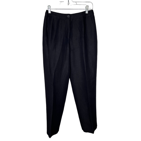 NEW! Ann Taylor 6 High Rise LINEN Wide Leg Dress Pants Pleated Black - Picture 2 of 4